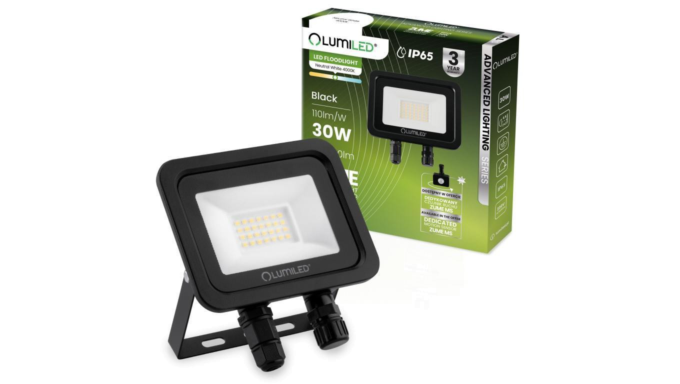 Naświetlacz LED ZUME 30W 3300lm 4000K IP65 Czarny Advanced Lighting Series LUMILED