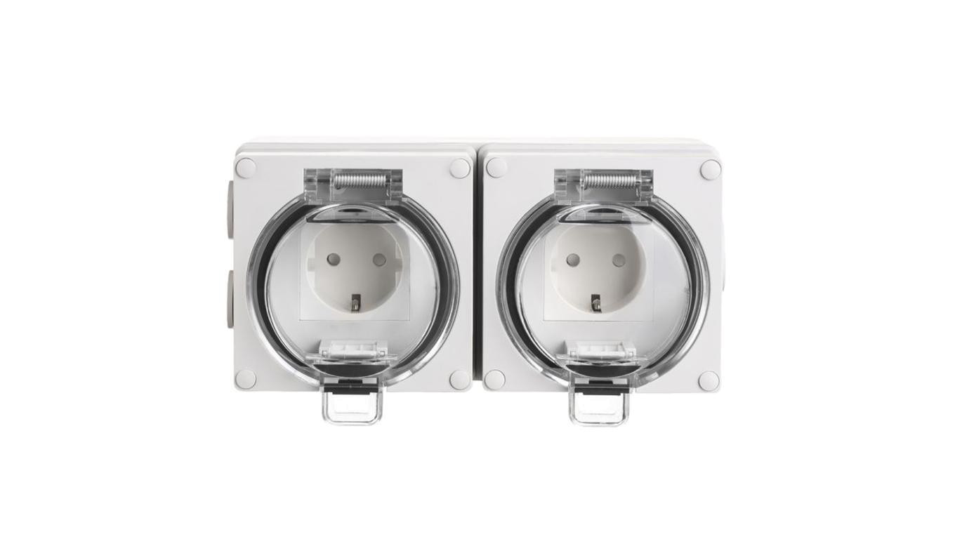 OYSTER IP66 2xgniazdo wtyczkowe w obudowie hermetycznej 16A/250V szary 6185-42