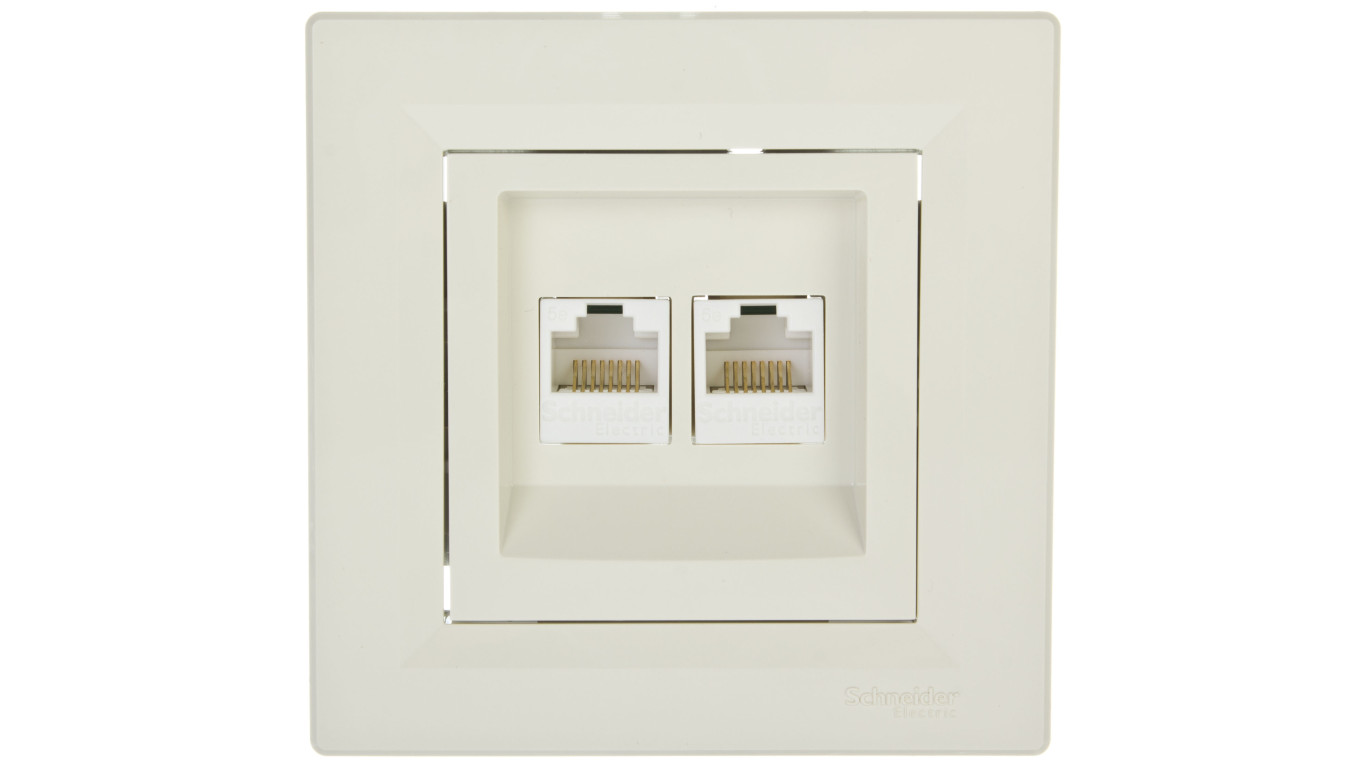 Gniazdo komputerowe Asfora podwójne 2xRJ45 kat.5e kremowe z ramką EPH4400123