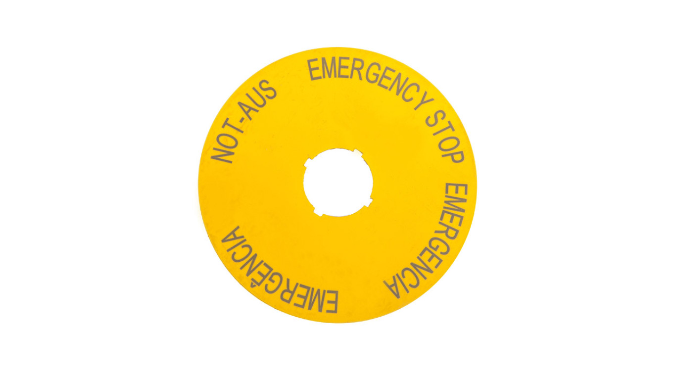 Tabliczka opisowa żółta okrągła EMERGENCY STOP (4 języki) M22-XAK2 216466