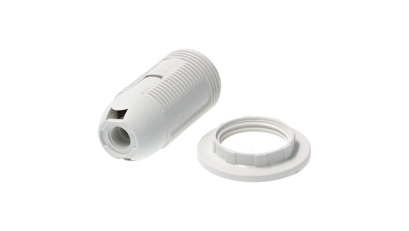 Oprawka plastikowa E14 z pierścieniem biała