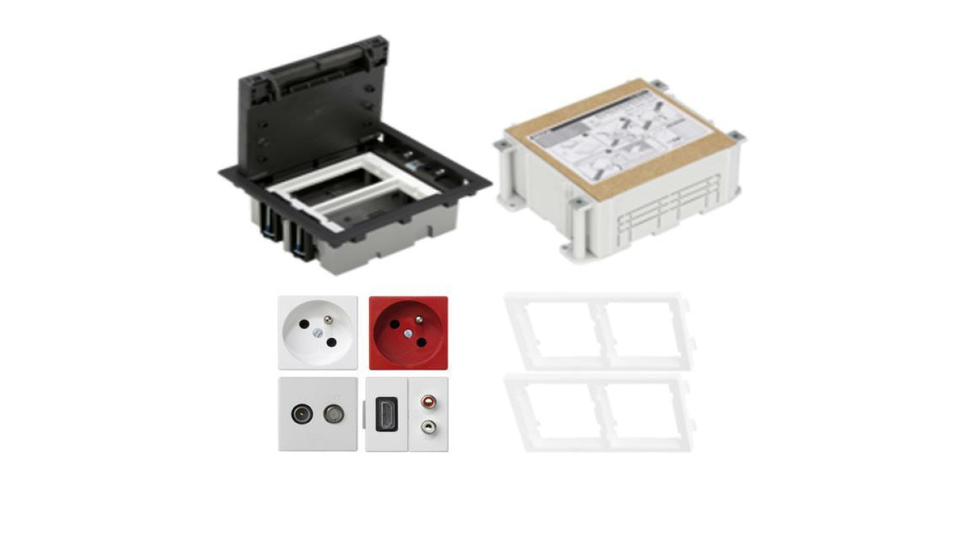 KONTAKT SIMON FLOOR BOX puszka podłogowa 1x gniazdo pojedyncze z/u + 1x RTV-SAT + 1x DATA z/u + 1x HDMI + 1x głośnikowe + kaseta