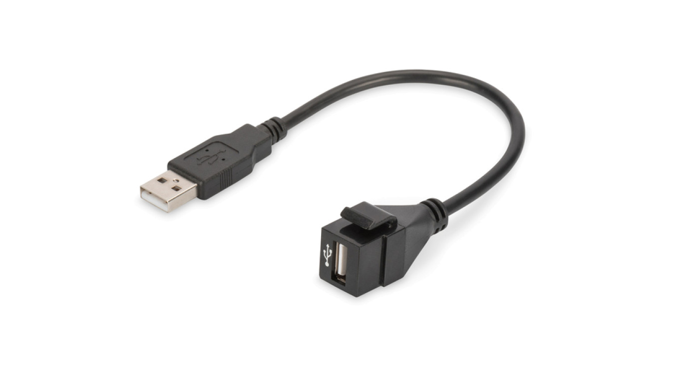 Moduł Keystone USB 2.0 z kablem 16cm łącznik do gniazd i pustych paneli żeński/męski czarny DN-93402