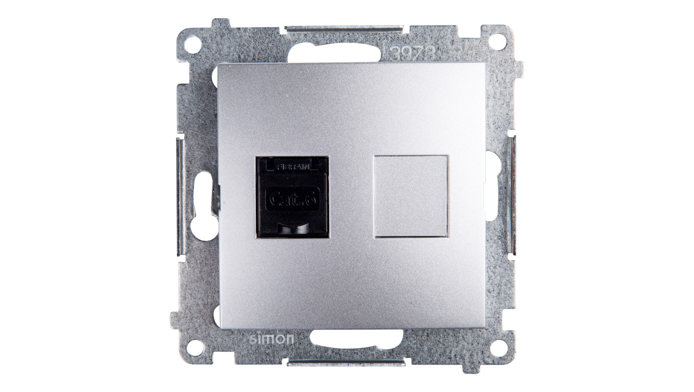 Simon 54 Gniazdo komputerowe pojedyncze RJ45 kat.6 z przesłoną srebrny mat D61.01/43