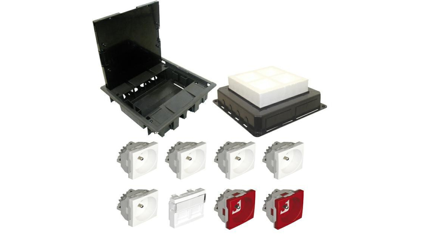 EFAPEL FLOOR BOX puszka podłogowa do podłóg wylewanych 5x gniazdo 230V z/u + 2x gniazdo DATA z/u + 2x gniazdo RJ45 kat. 6 UTP ni