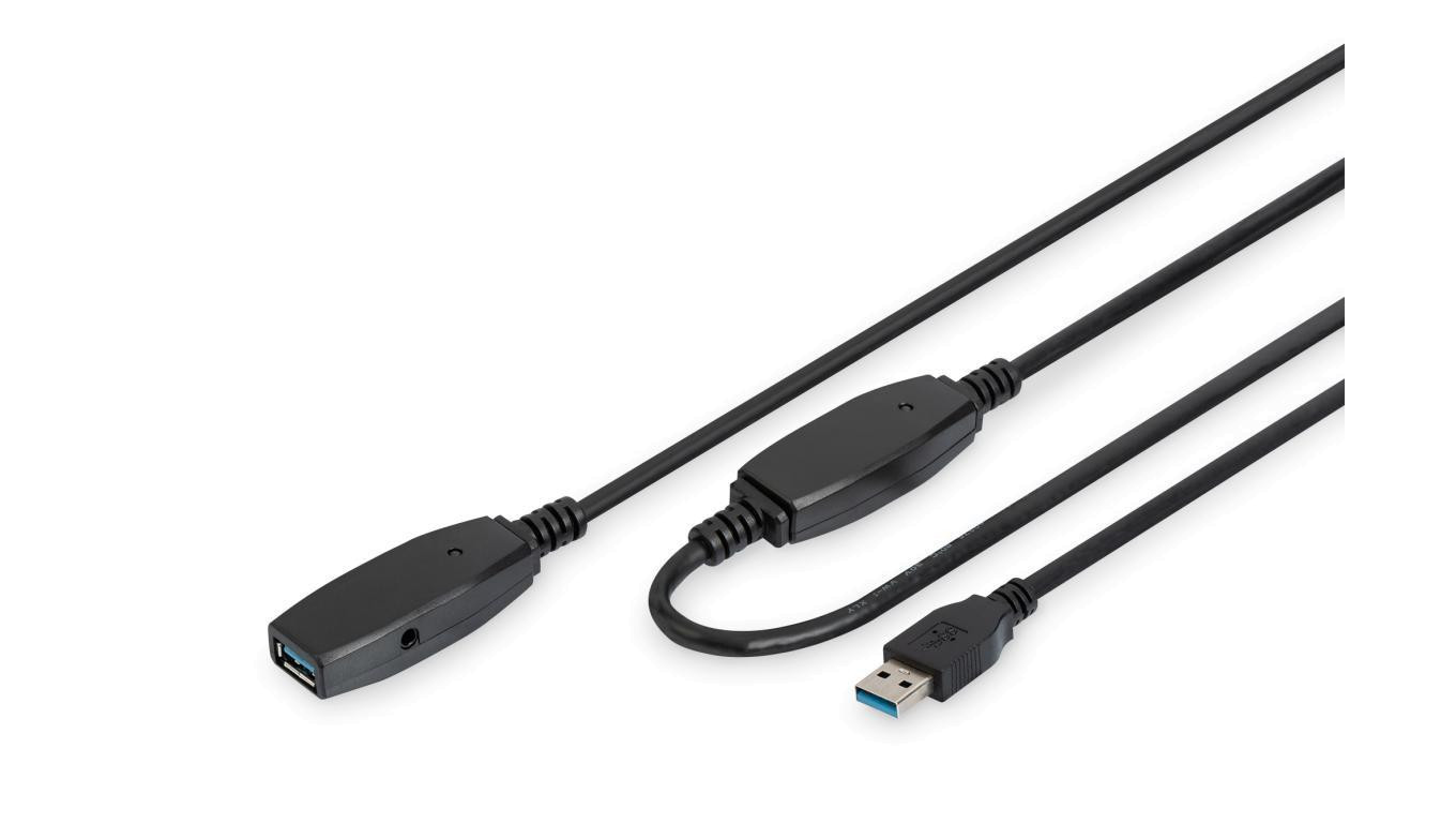 Kabel przedłużający USB 3.0 SuperSpeed 20mTyp USB A/USB A M/Ż aktywny czarny 20m DA-73107