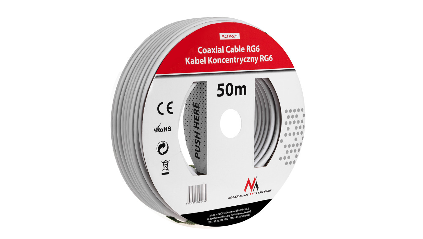 Kabel przewód koncentryczny satelitarny 1.0CCS RG6 50M Maclean MCTV-571 MCTV-571