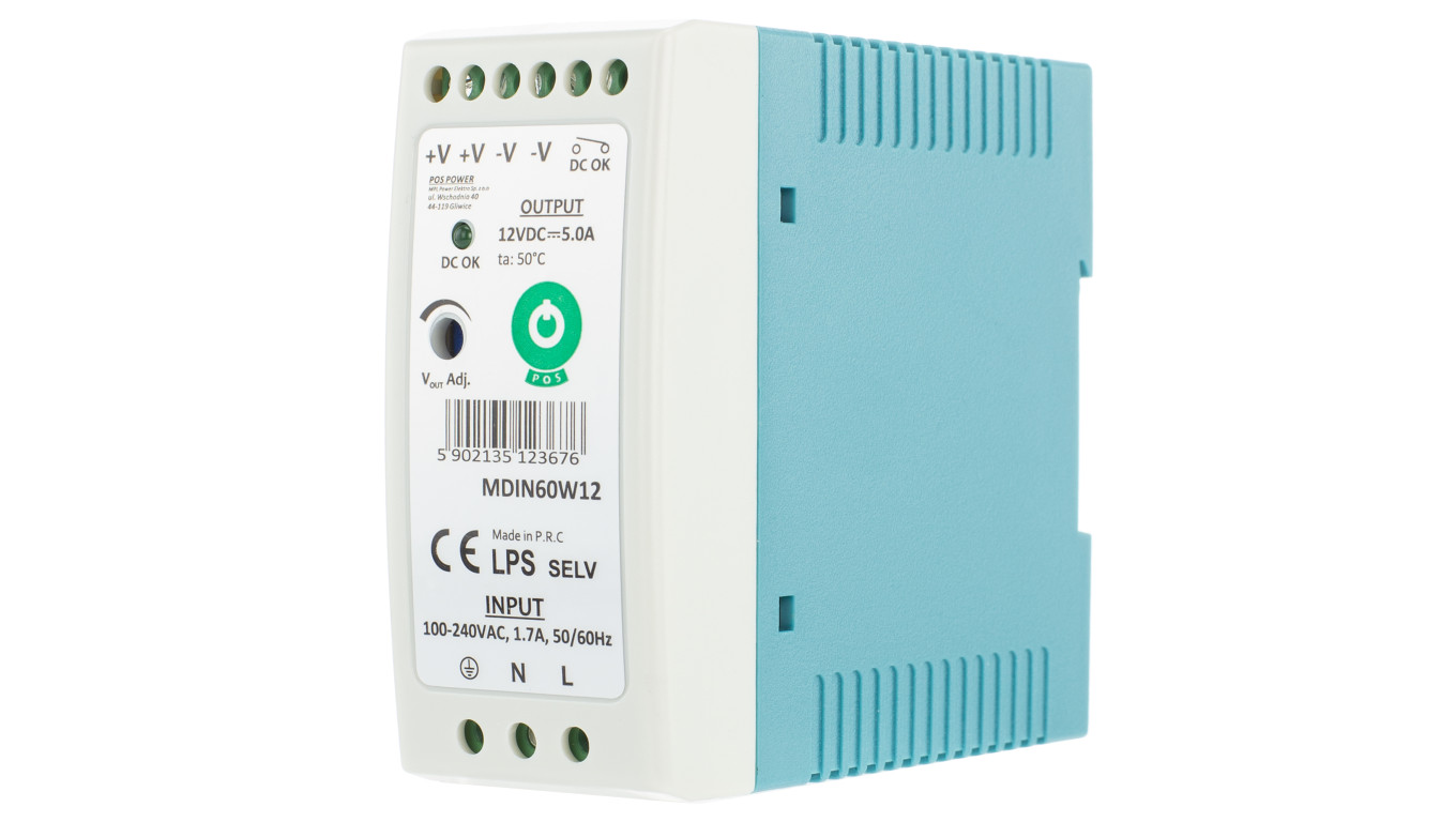 Zasilacz POS na szynę DIN 60W 12V DC 5A MDIN60W12