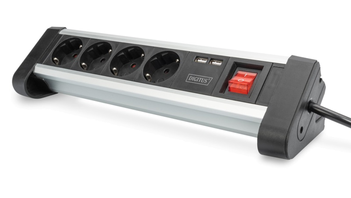 Listwa zasilająca biurowa 45 4-gniazdowa 2x USB (5V/2A) z możliwością obrotu o 290 aluminiowa DA-70614