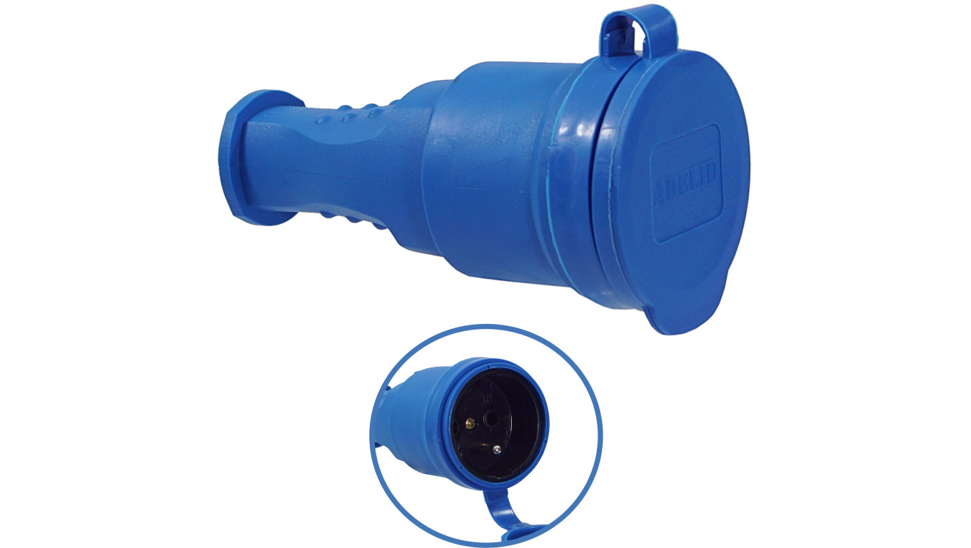 Gniazdo przenośne gumowe 16A 230V IP44 niebieskie