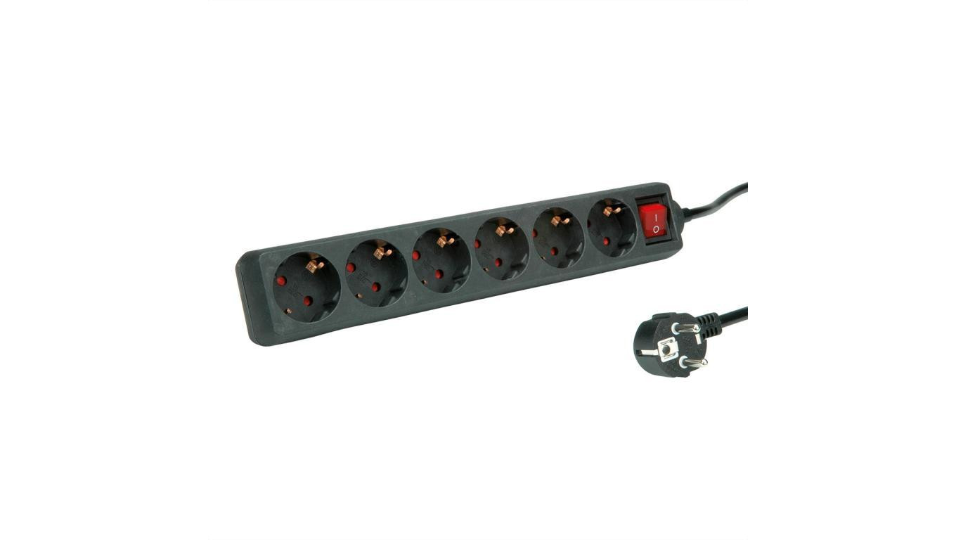 6-drożna listwa zasilająca ROLINE z wyłącznikiem, czarna, 1,5 m
