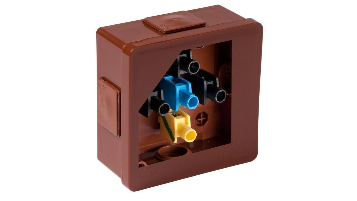 Puszka instalacyjna natynkowa typu KLIK z dławikami gumowymi 86x86x40mm hermetyczna IP55 brązowa ViPlast