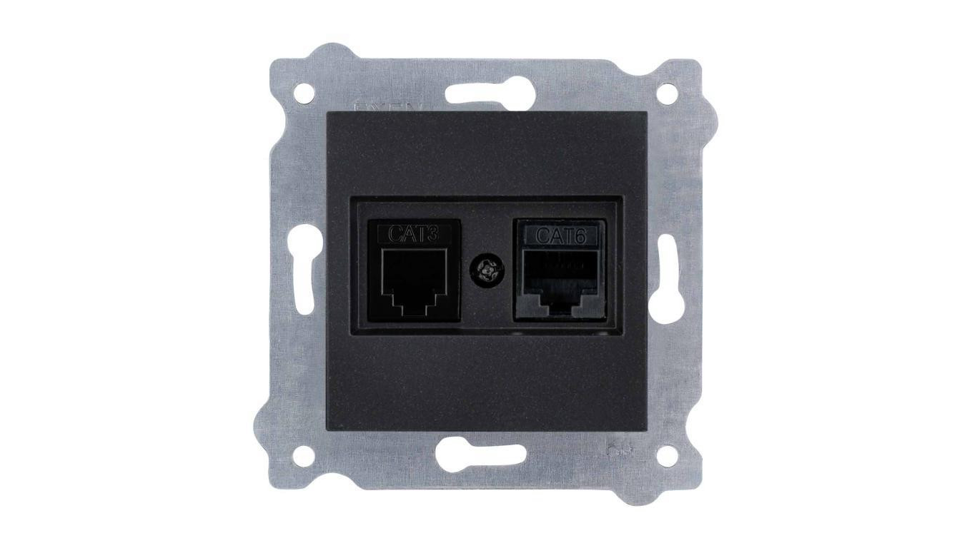 Gniazdo komputerowe kat.6 + gniazdo telefoniczne Czarny Metalik 256/14E EXEN