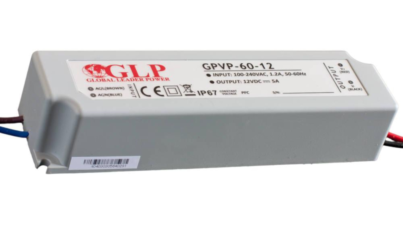 GPVP-60-12N Zasilacz impulsowy do LED 12V/5A, filtr PFC, IP67 podwójna izolacja przewodów
