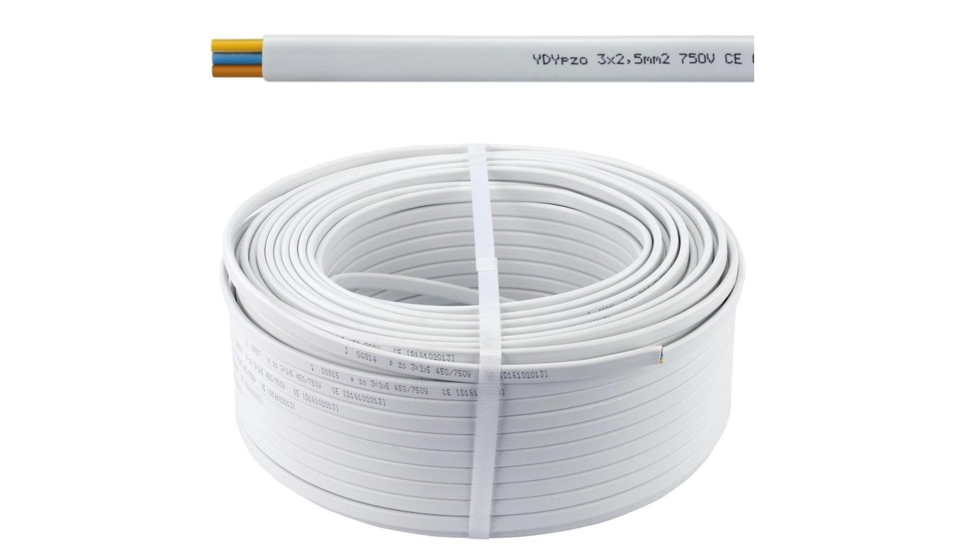 Przewód prądowy YDYp 450/750V 3x2,5 płaski drut Elektrokabel krążek /100m/