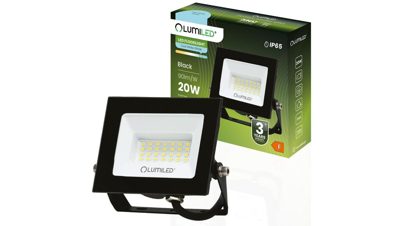 Naświetlacz LED ZUNA2 20W 1800lm 6500K IP65 Czarny LUMILED