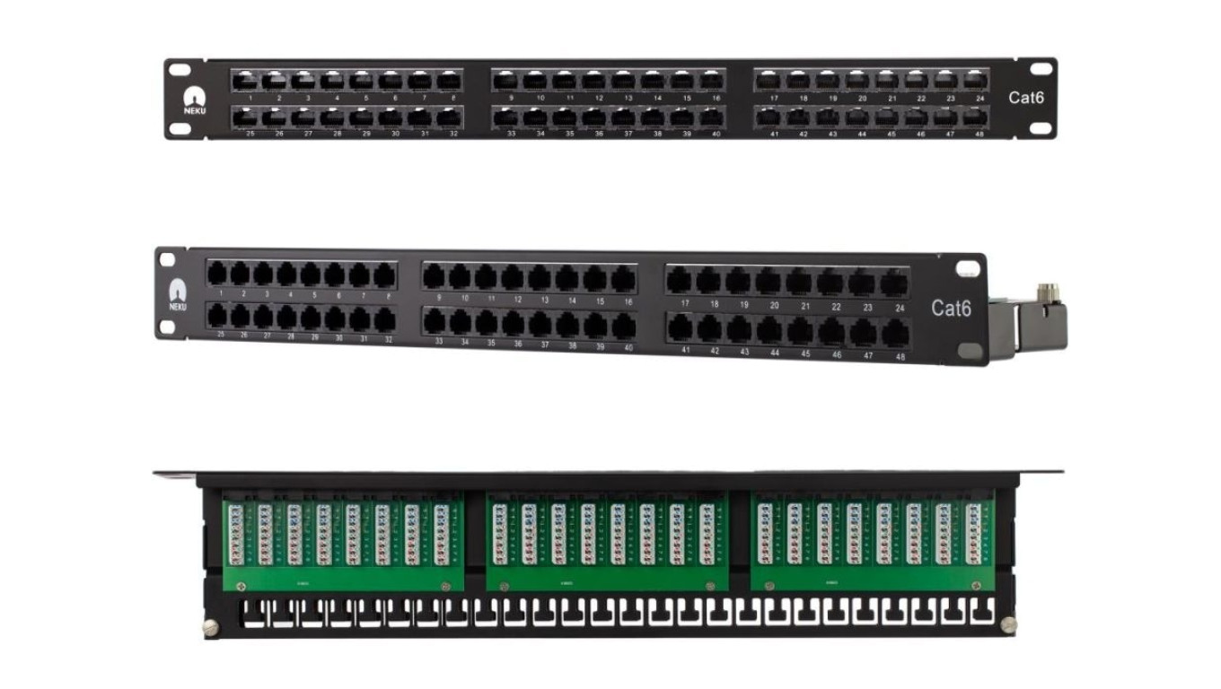 Patchpanel kat.6 19cali 48p UTP z półką 1U NEKU