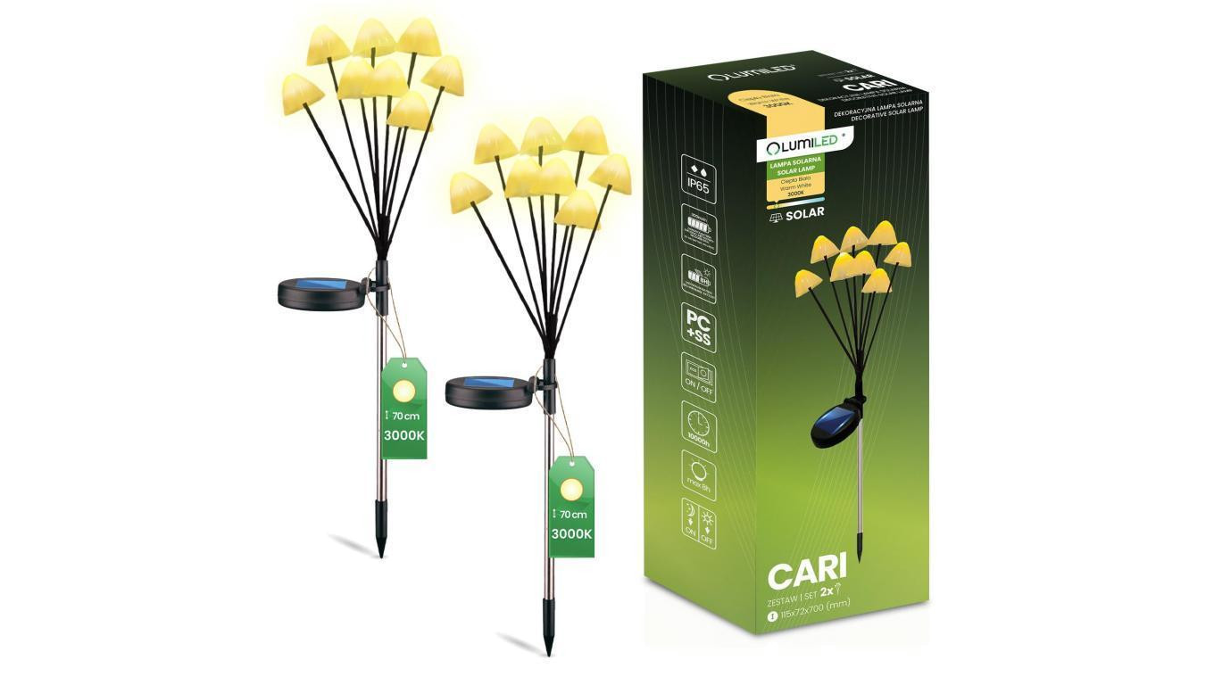 2x Lampa Solarna Ogrodowa LED Wbijana Słupek Zewnętrzny Grzybki IP65 Drzewko Solarne CARI LUMILED