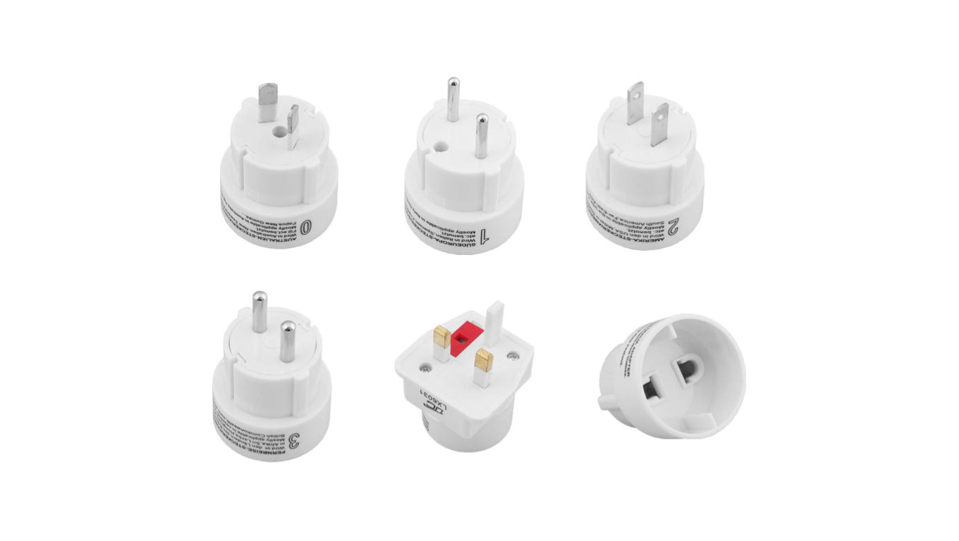 Zestaw adapterów zasilania podróżnych ANGLIA, USA, EUROPA, AUSTRALIA.