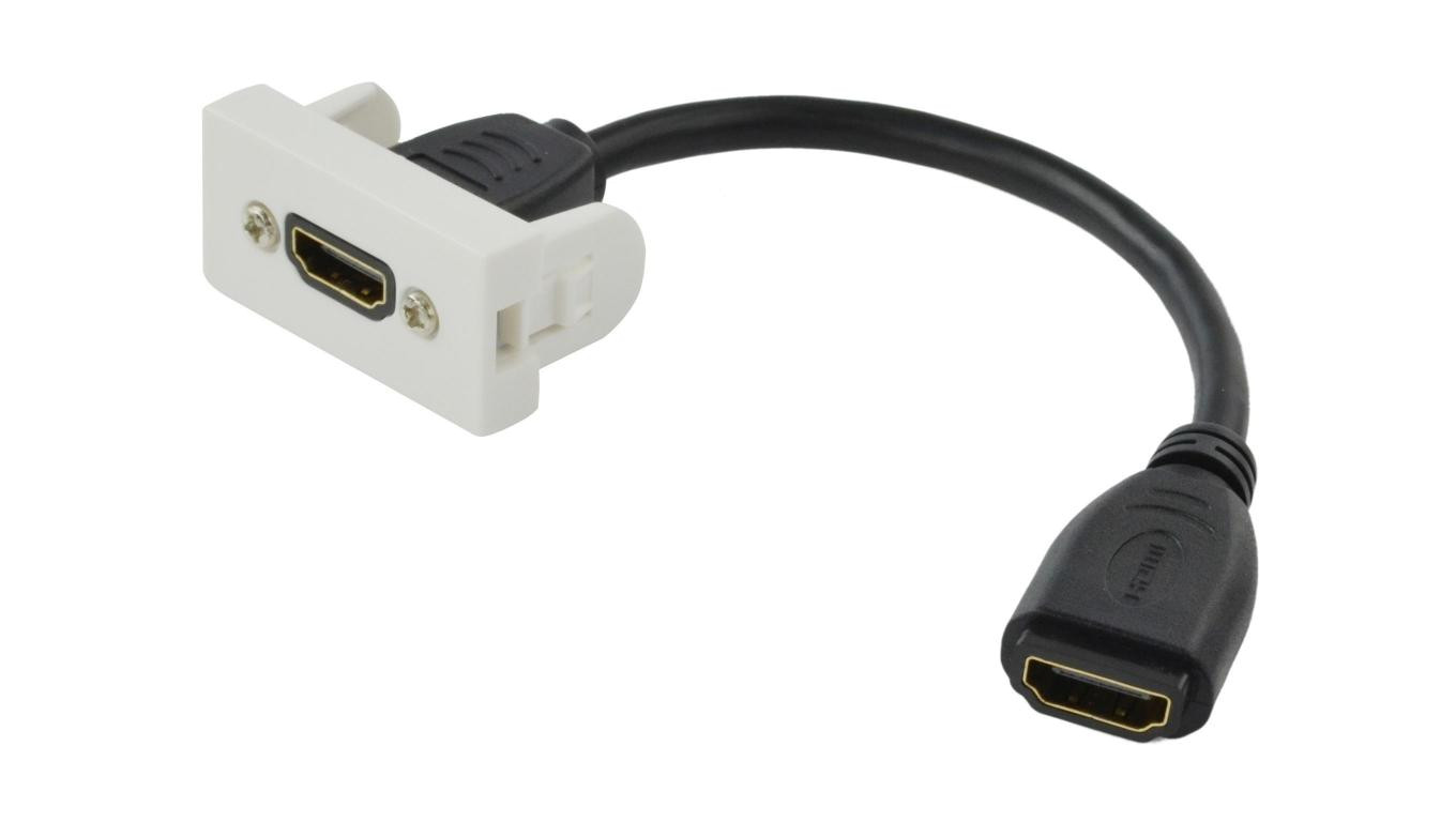 Gniazdo HDMI 1.4 z przewodem 20cm moduł 1M 22,5x45 biały Mediabox