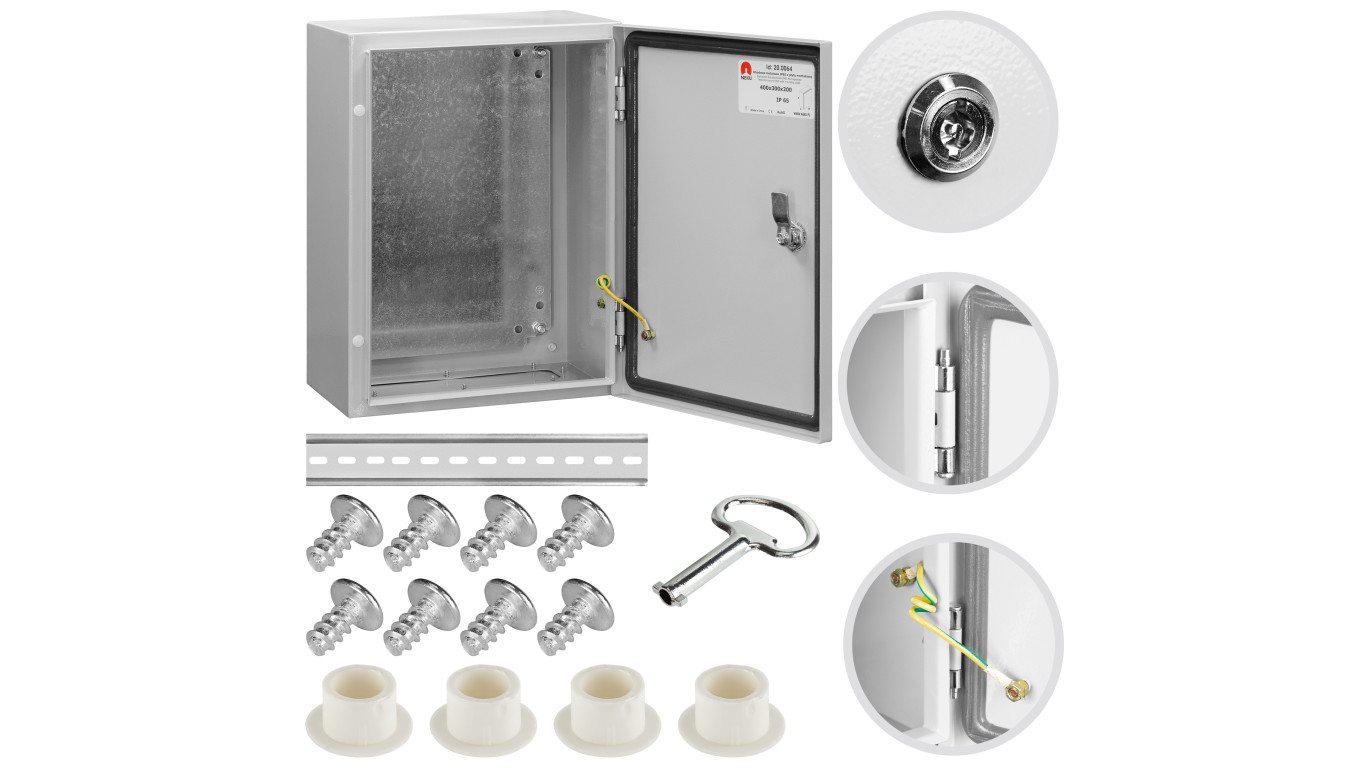 Obudowa hermetyczna rozdzielnia metalowa z płytą montażową 400x300x200 IP65 natynkowa NEKU
