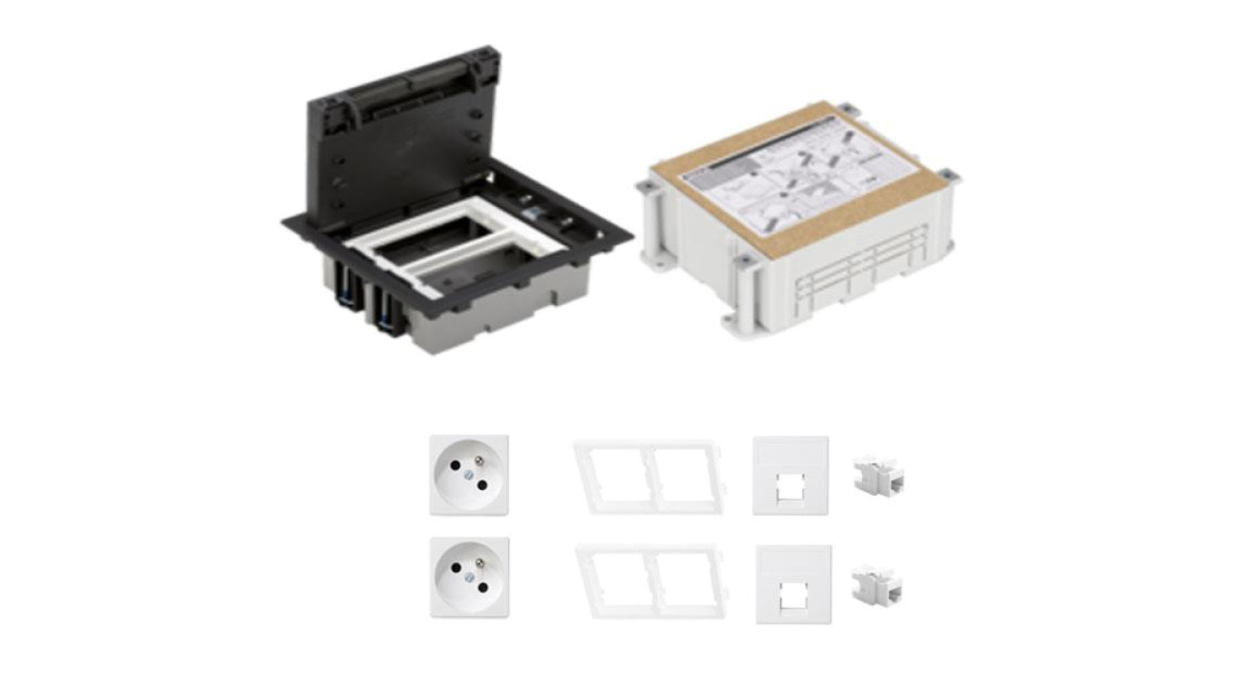 KONTAKT SIMON FLOOR BOX puszka podłogowa 2x gniazdo pojedyncze z/u + 2x gniazdo RJ45 kat. 6 nieekranowane + kaseta do wylewki