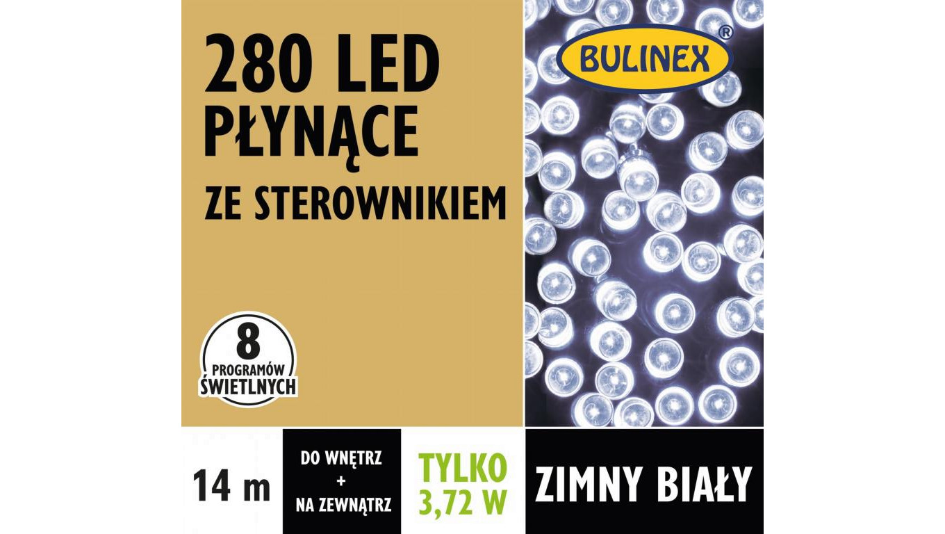 Lampki Bulinex płynące 280led białe zimn e 14m sznur