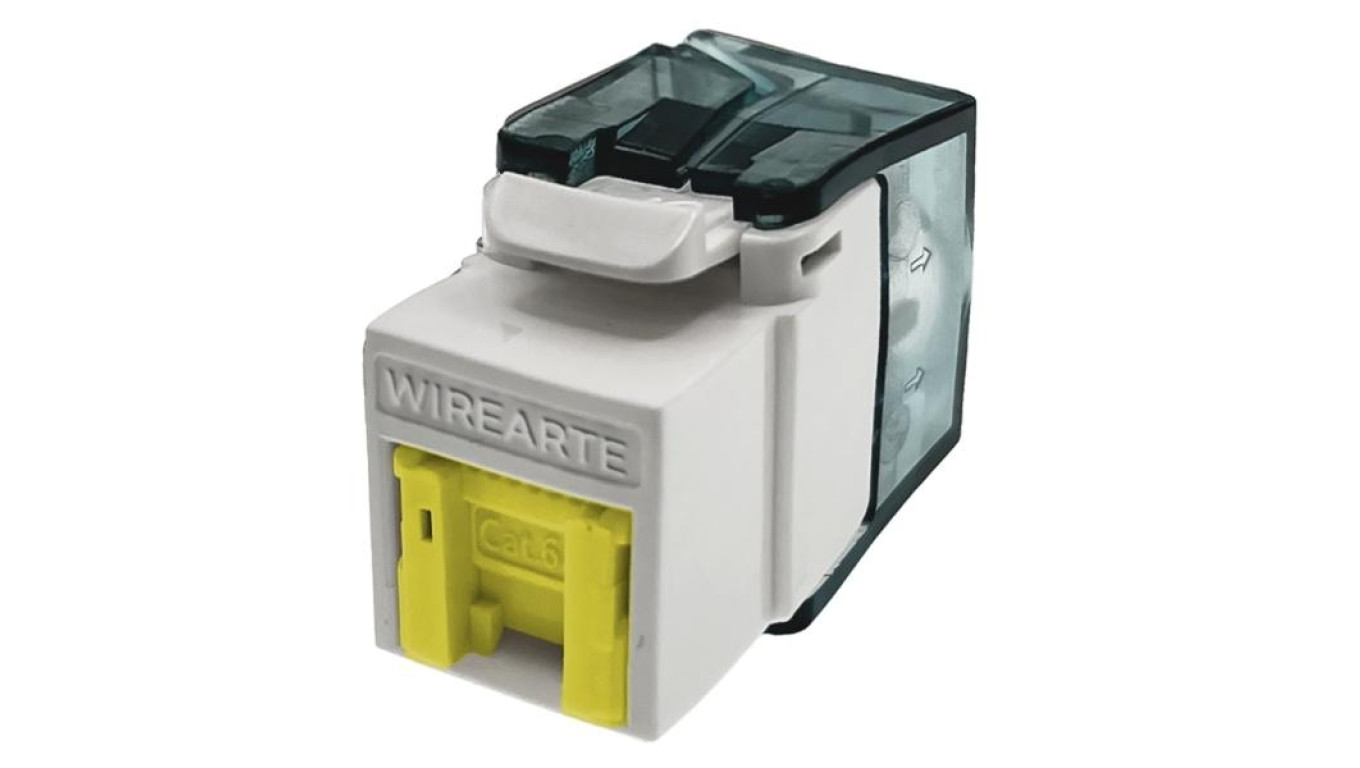 Moduł keystone z wbudowaną identyfikacją LED RJ45 UTP kat.6A nieekranowany beznarzędziowy żółta klapka zabezpieczająca WireArte