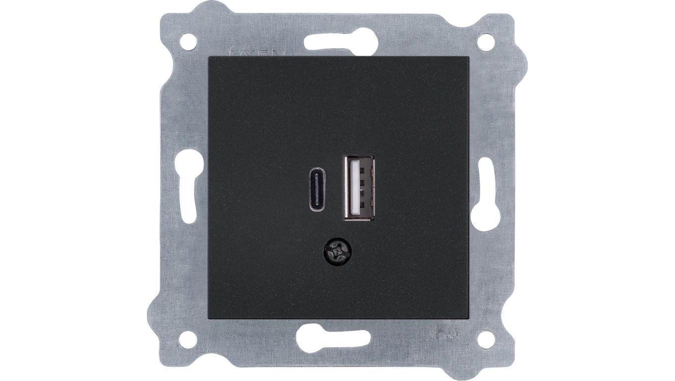 Gniazdo podwójne ładowania USB Typ C + Typ A Czarny Metalik 277/14E EXEN