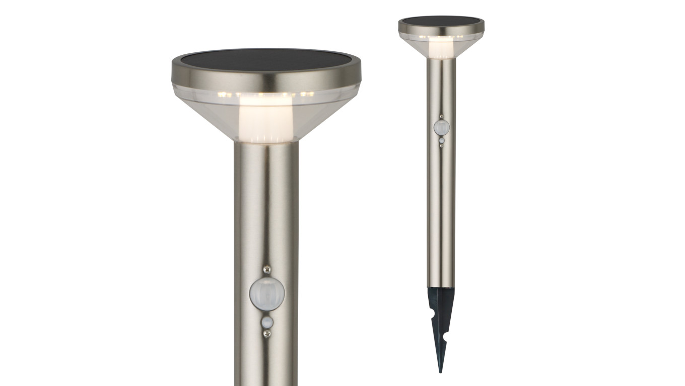 MCE465 CM Solarna lampa LED z czujnikiem Maclean, chrom matt, 3 tryby świecenia