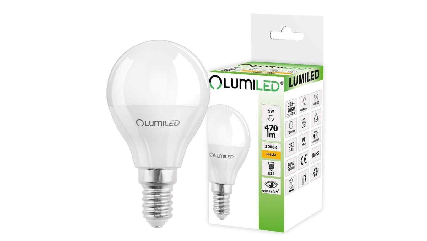 Żarówka LED E14 P45 5W = 40W 470lm 3000K Ciepła 180 LUMILED