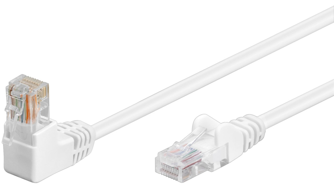 CAT 5eKabel łączący 1x 90 pod kątem,U/UTP, Biały - Długość kabla 1 m