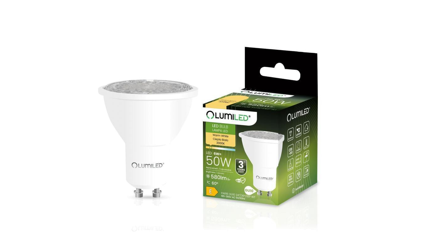 Żarówka LED GU10 6W = 50W 580lm 3000K Ciepła Regulowana 24 36 60 Lumiled
