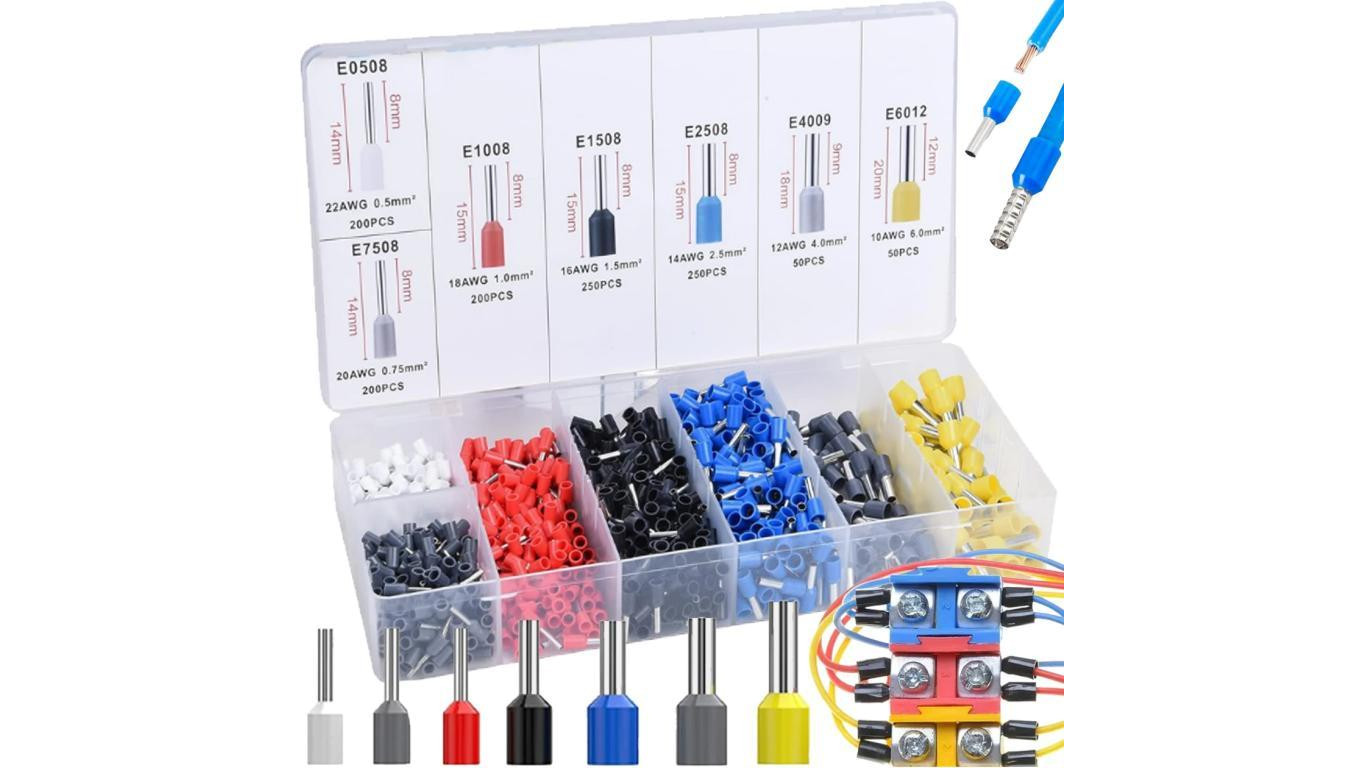 Kompleksowy zestaw tulejek końcówek izolowanych 1200szt 0,5-6mm2 w pudełku