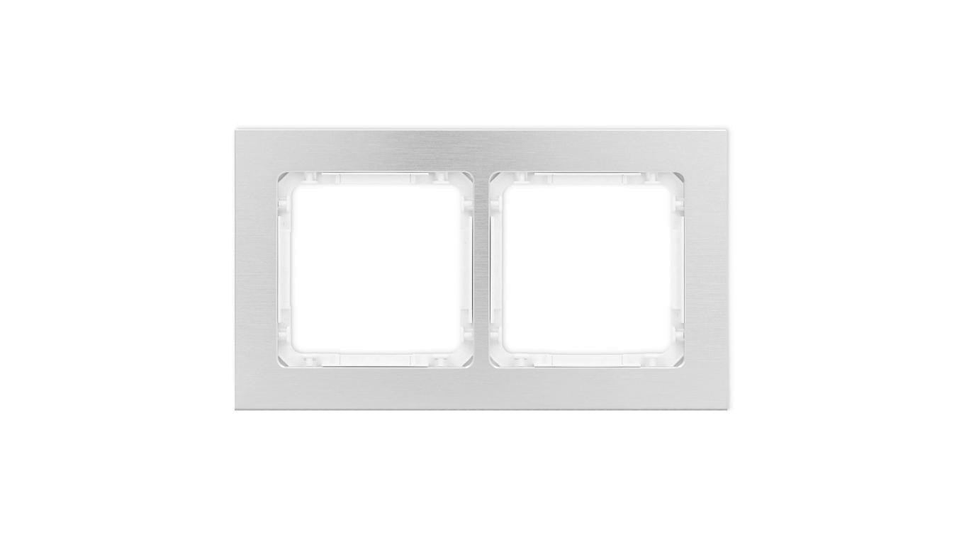 DECO Ramka uniwersalna podwójna - aluminium szczotkowane (ramka: srebrna spód: biały) 7-0-DRA-2