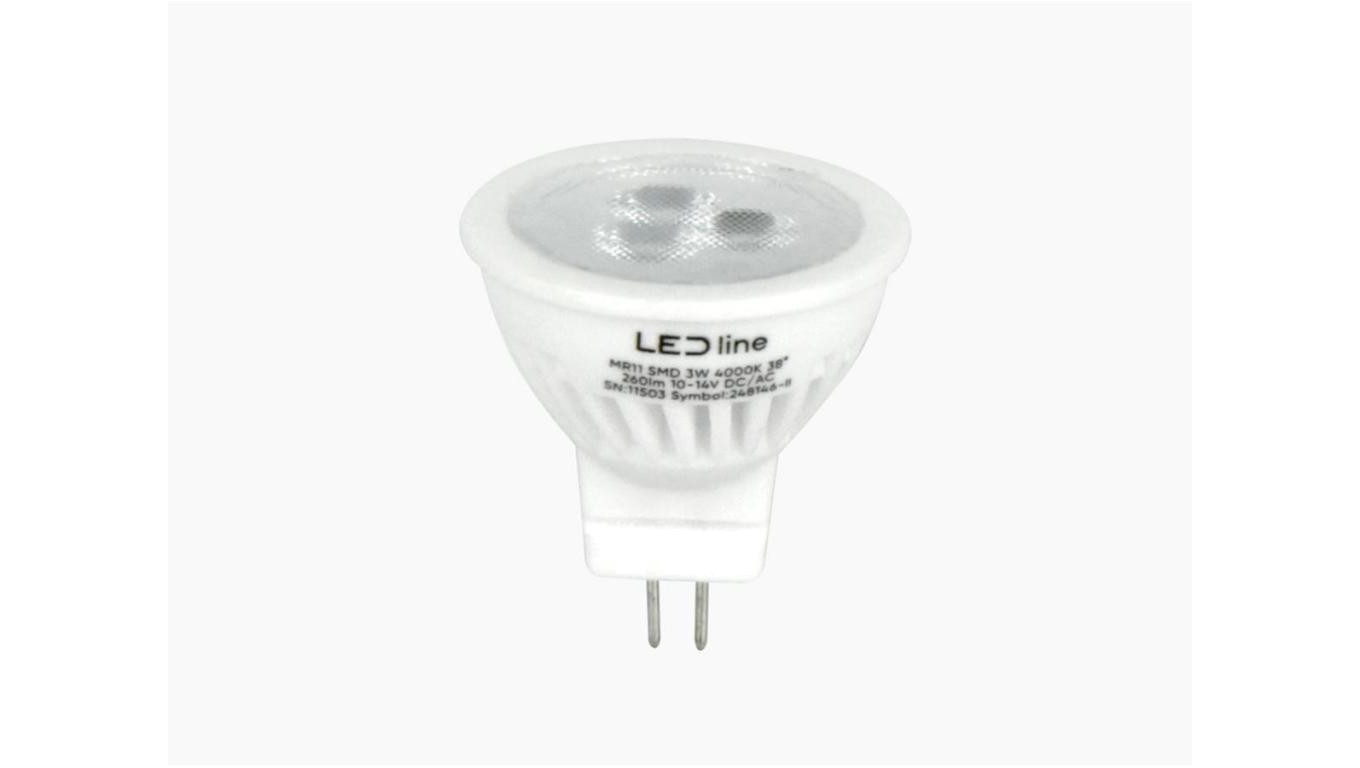 LED line PRIME żarówka LED MR11 3W 4000K barwa neutralna 330lm 10-14V AC/DC CERAMICZNA 38st 5 lat gwar.