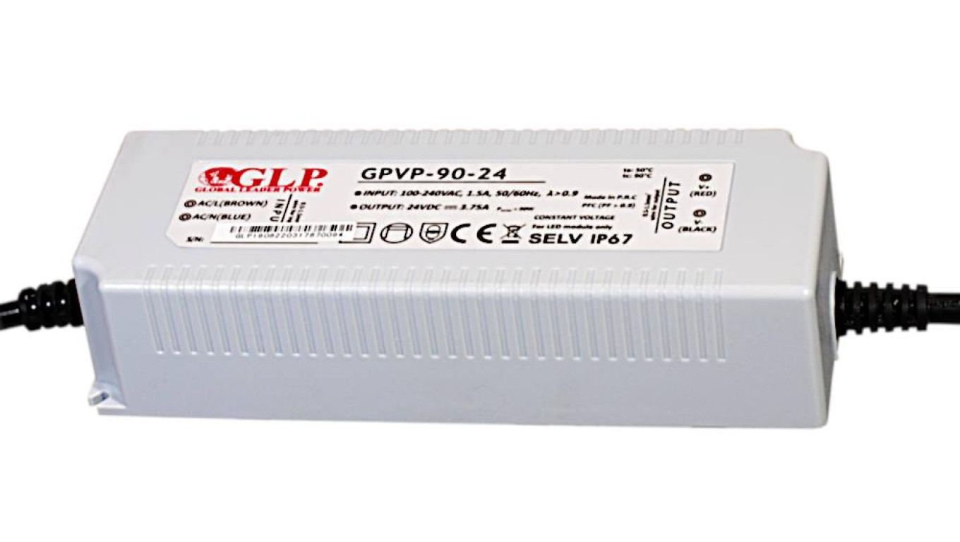 GPVP-90-12 Zasilacz impulsowy do LED 90W 12V/7.5A filtr PFC IP67 podwójna izolacja przewodów