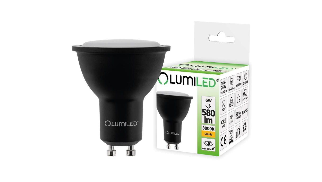 Żarówka LED GU10 6W = 60W 580lm 3000K Ciepła 120 Czarna LUMILED