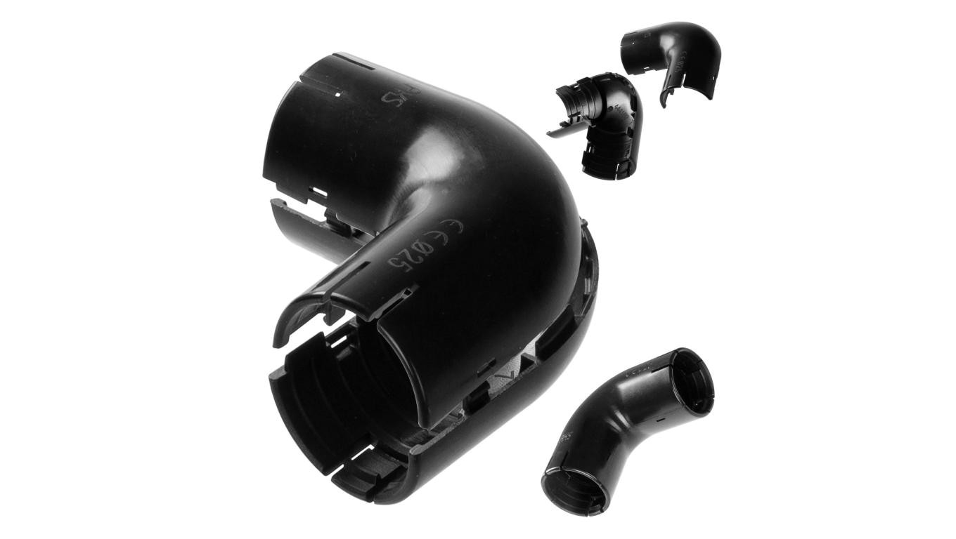 Łącznik składany kątowy LSK 25 czarny do rur sztywnych (RL i RLM) oraz karbowanych (RKGL i RKGS) AKS