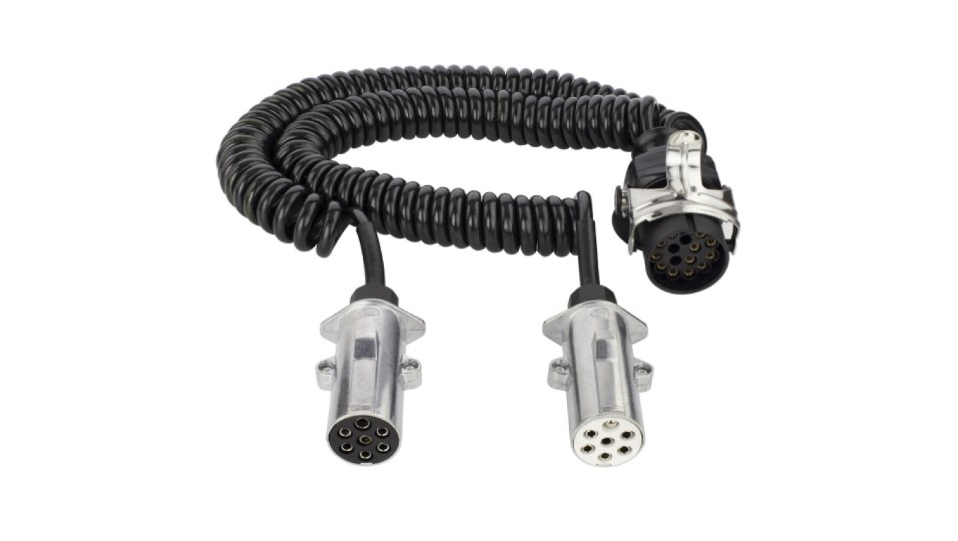 Spiralny adapter kablowy QLY-s do naczepy 24V wtyk 15-pin / 2 metalowe wtyki 7-pin typu N+S 4m