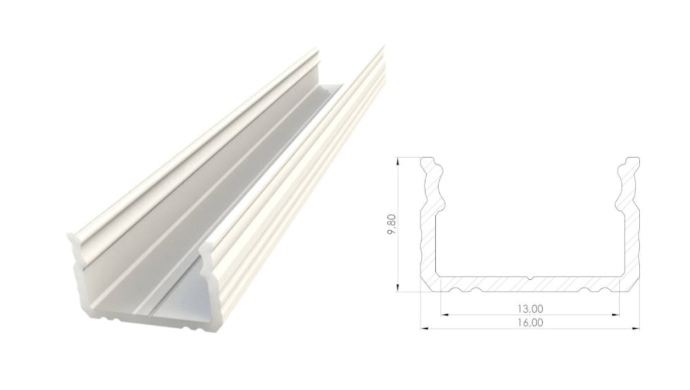 Profil ALU nawierzchniowy 9,8mm, lakierowany biały, dł 2020mm, max szer taśmy 12mm