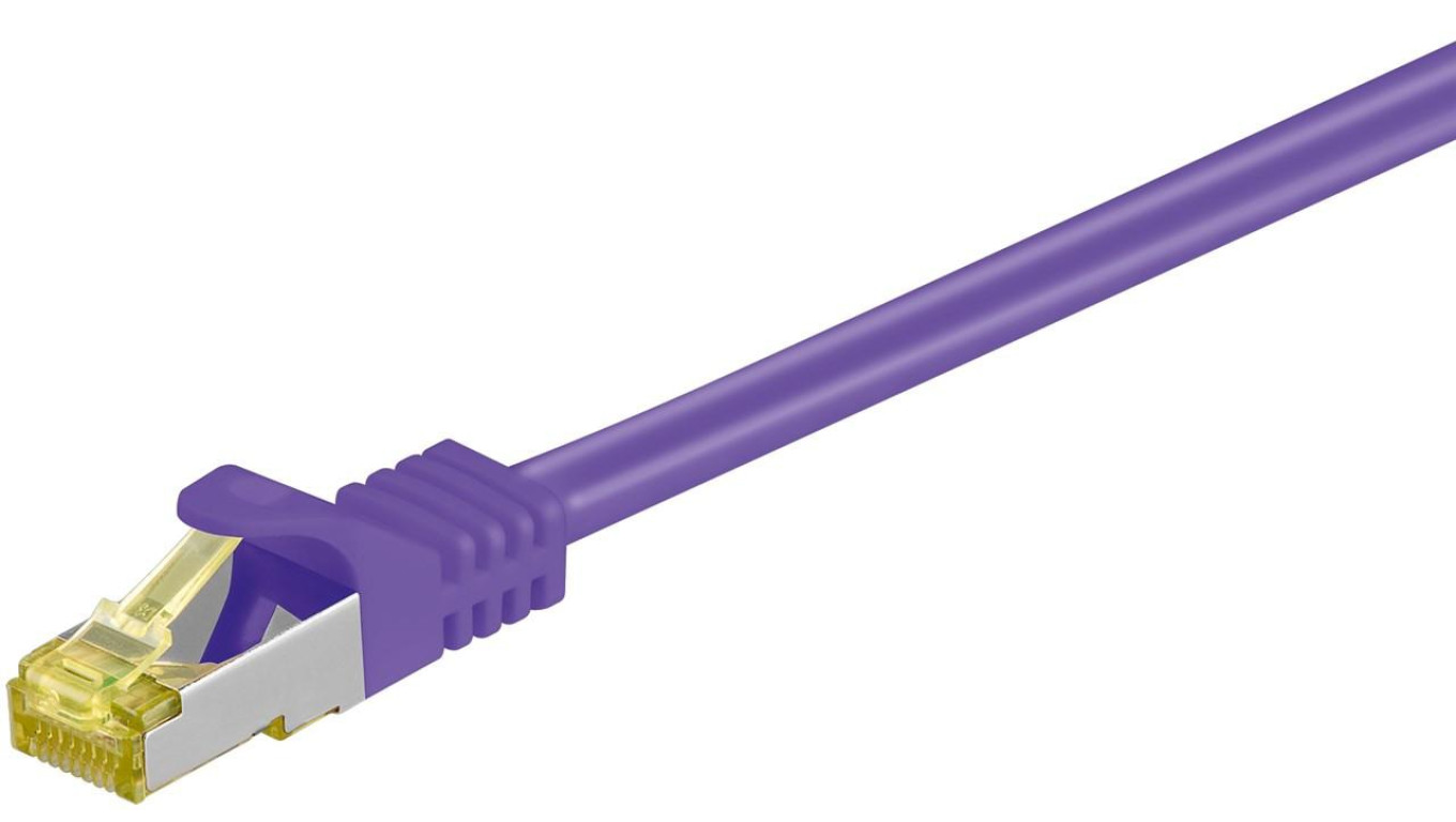 RJ45 patchkabel, CAT 6A S/FTP (PiMF), 500 MHz z CAT 7 kable surowym, Fioletowy - Długość kabla 0.25 m
