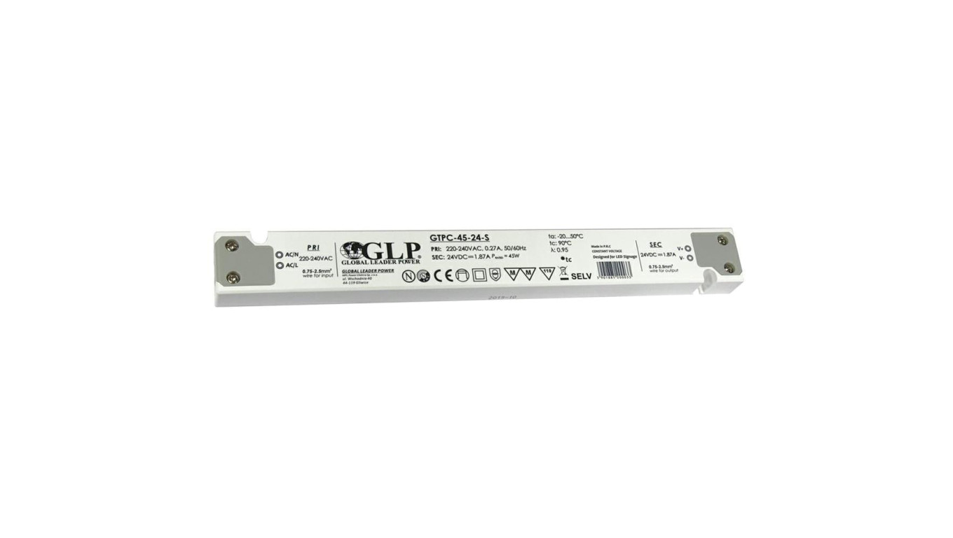 GLP Zasilacz LED GTPC-45-24-S 45W 24V DC 1,87A meblowy slim wąski podłużny