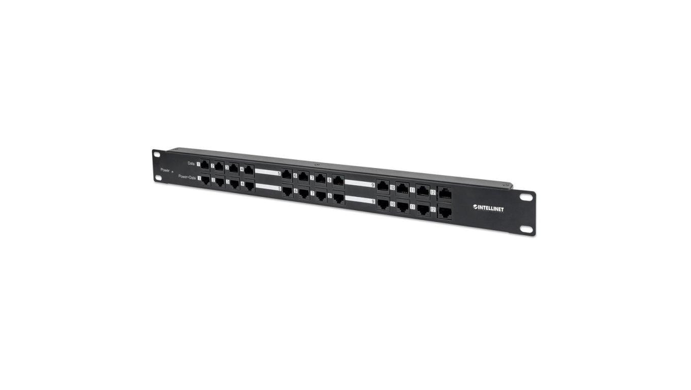 Patch panel zasilający PoE 24 porty RJ45, 120W, 1U, Cat5e 720342