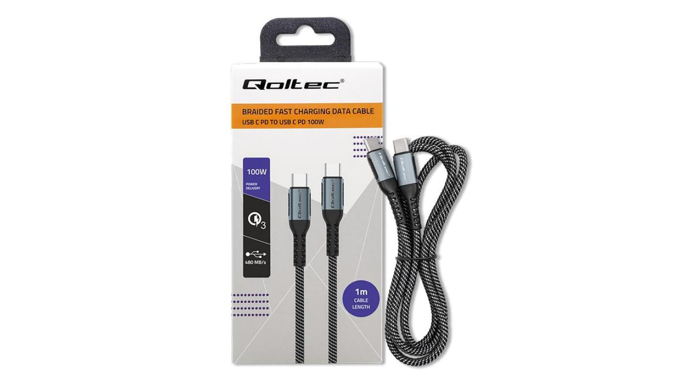 Qoltec Kabel USB 2.0 typ C USB 2.0 typ C 100W QC 3.0 PD 1m Czarny