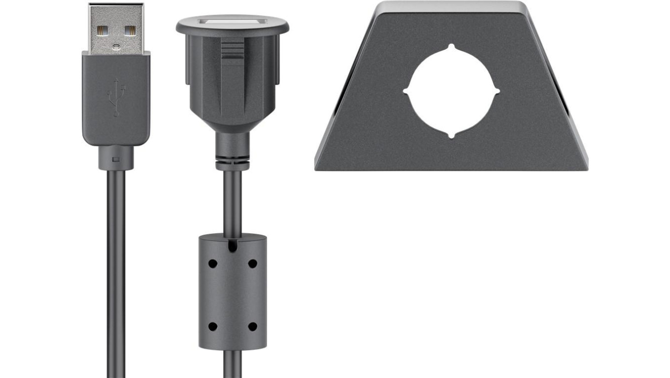 Przedłużacz USB 2.0 Hi-Speed z uchwytem montażowym, czarny - Długość kabla 2 m