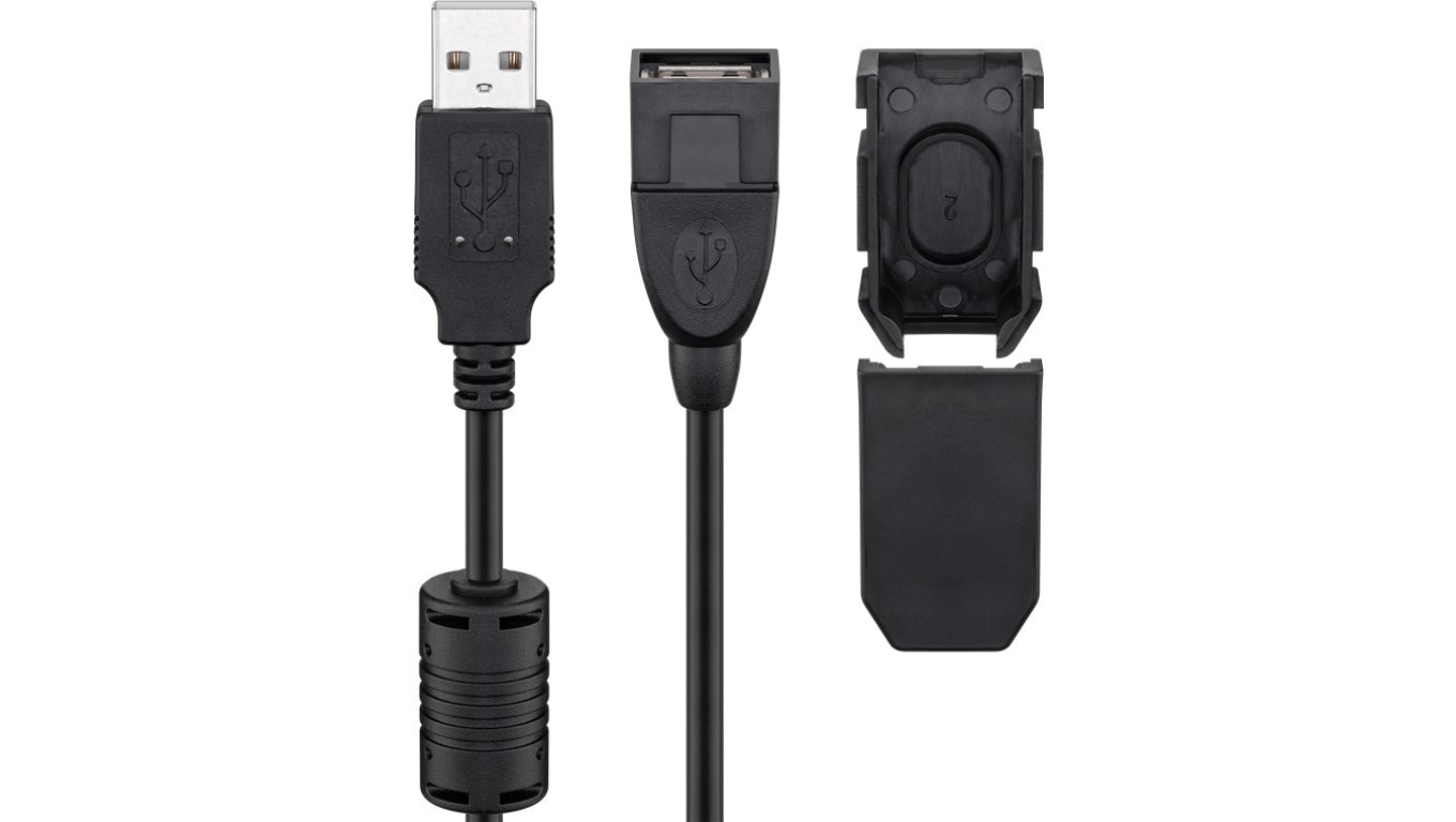 Przedłużacz USB 2.0 Hi-Speed z klipsem zabezpieczającym, Czarny - Długość kabla 2 m