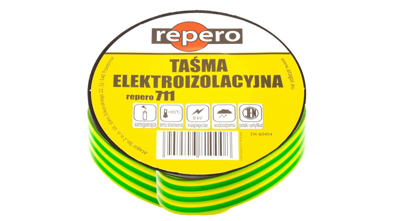 Taśma izolacyjna PVC 19mm x 20m Repero 711 żółto-zielona