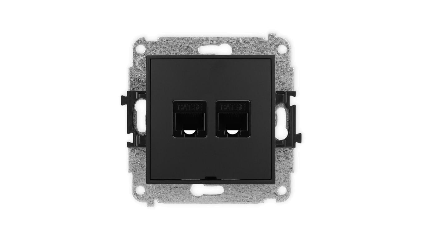 ICON Mechanizm gniazda komputerowego podwójnego 2xRJ45, kat. 5e, 8-stykowy, bez pola opisowego czarny mat 12IGKBO-2