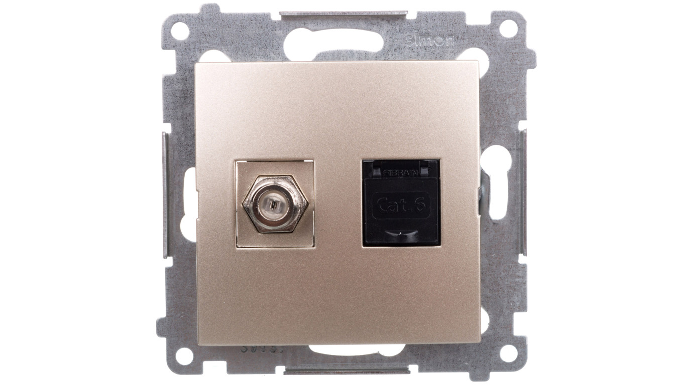 Simon 54 Gniazdo antenowe typu F+ komputerowe RJ45 kat.6 złoty mat DASFRJ45.01/44